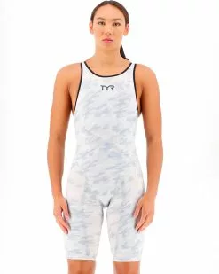 TYR Women's Venzo Camo Open Back Tech Suit -TYR Shop VenzoCamoOpenBackWhite